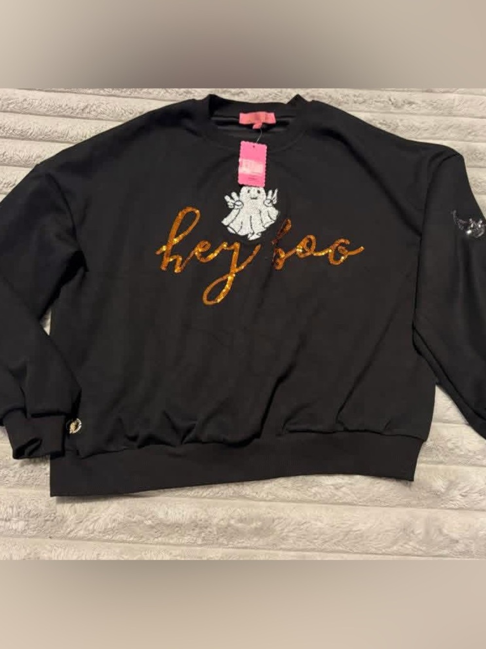Black 'hey boo' Sequin Ghost Sweatshirt - Women